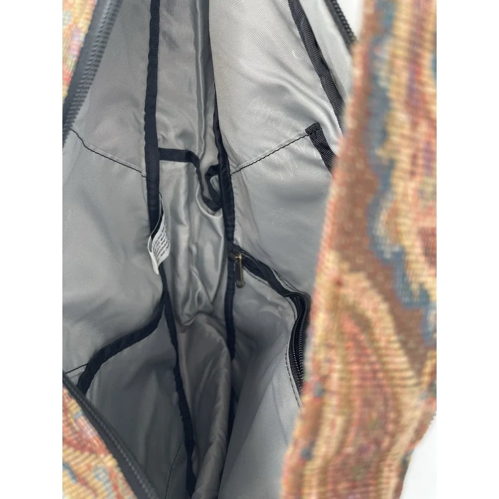 LL Bean Vintage‎ Tapestry Leather Trim Sling Backpack